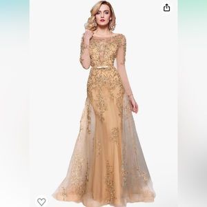 Long Sleeve Embroidered Formal Dress